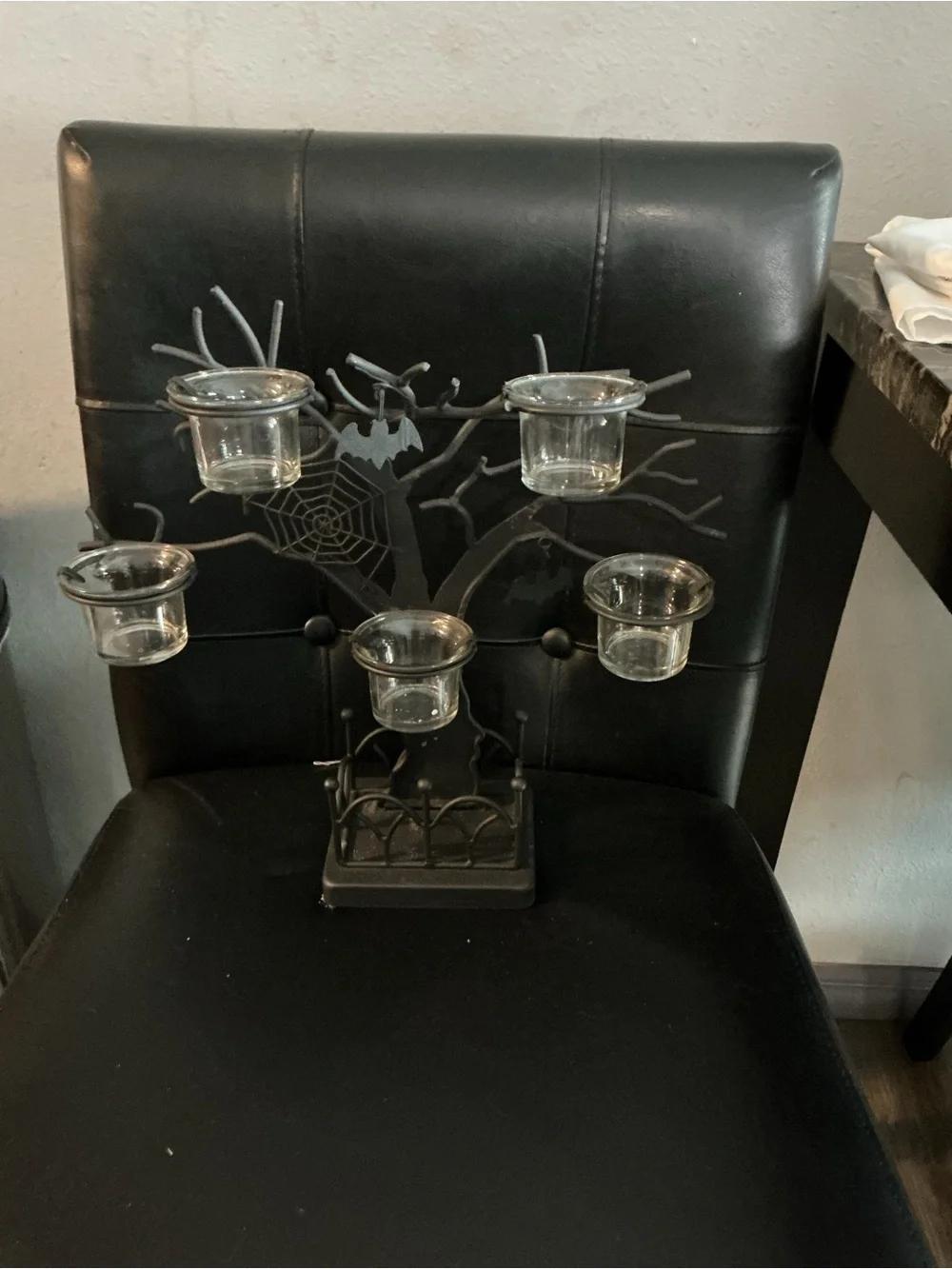 Black Metal Tree Tea Light Holder with Glass Cups - Home Accents
